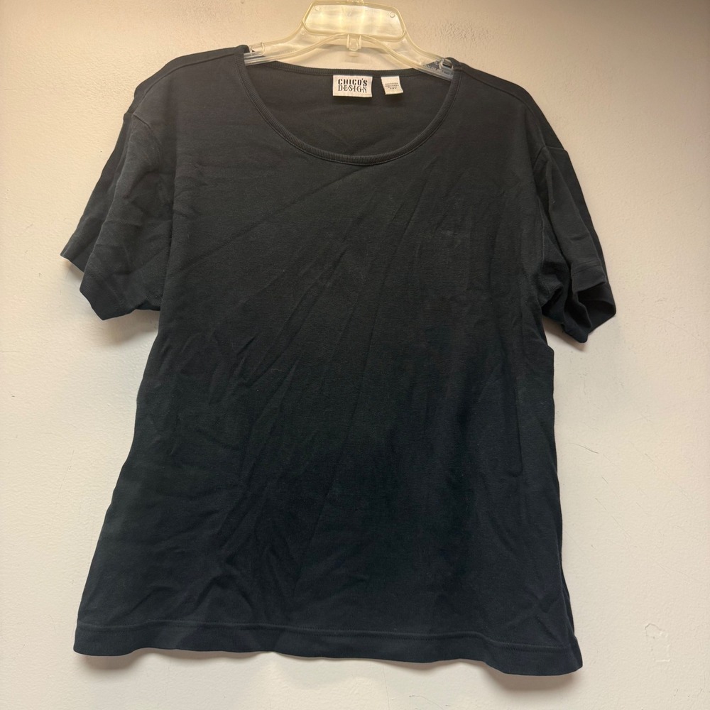 Chico's Design T-Shirt Womens Size 3 Black Excellent Cotton Scoop Neck Basic Tee